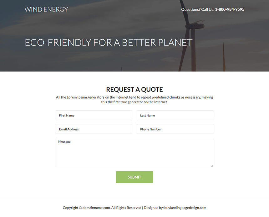 clean wind energy responsive landing page