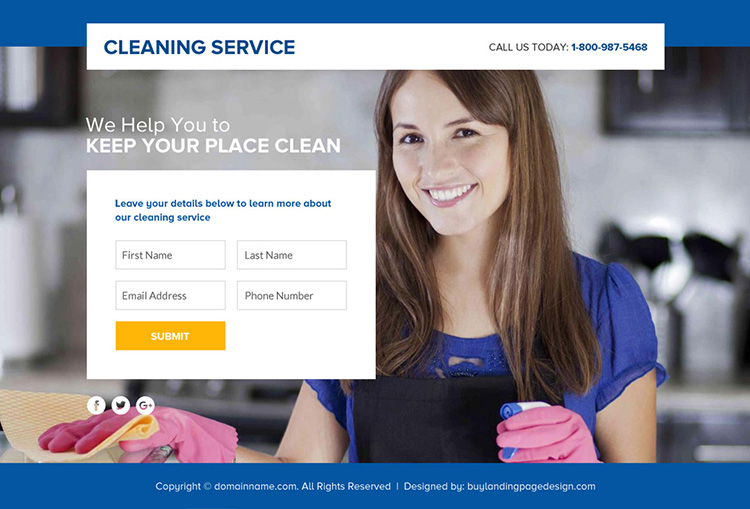 cleaning service lead funnel responsive landing page design
