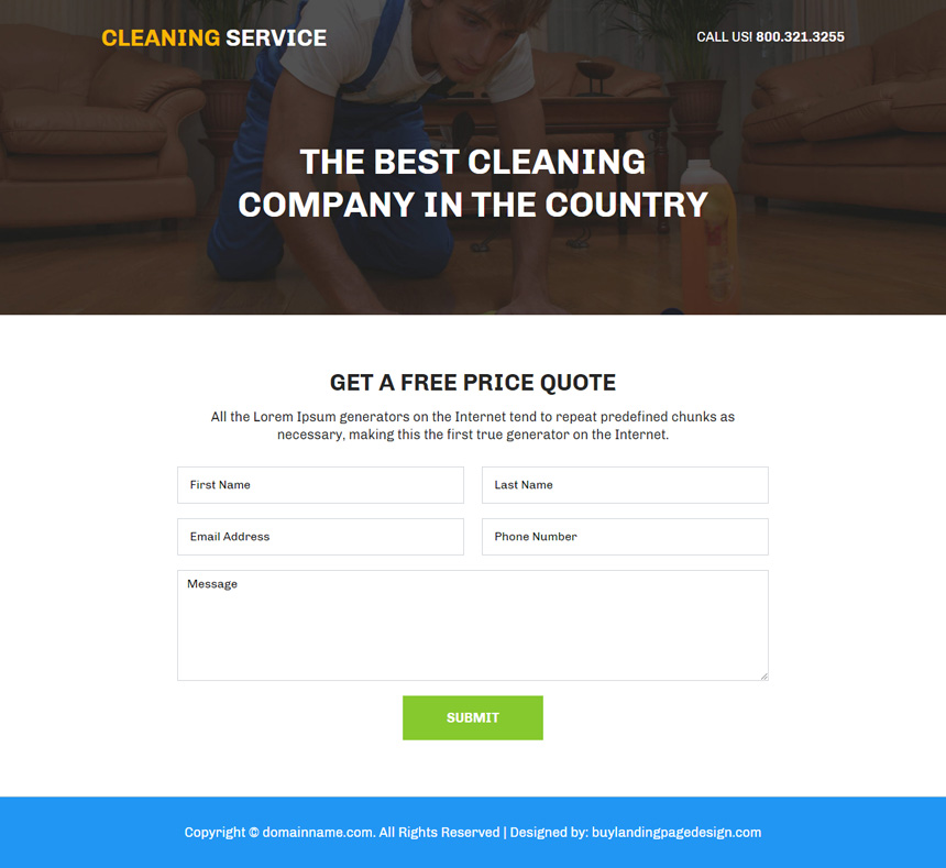 professional cleaning service landing page design