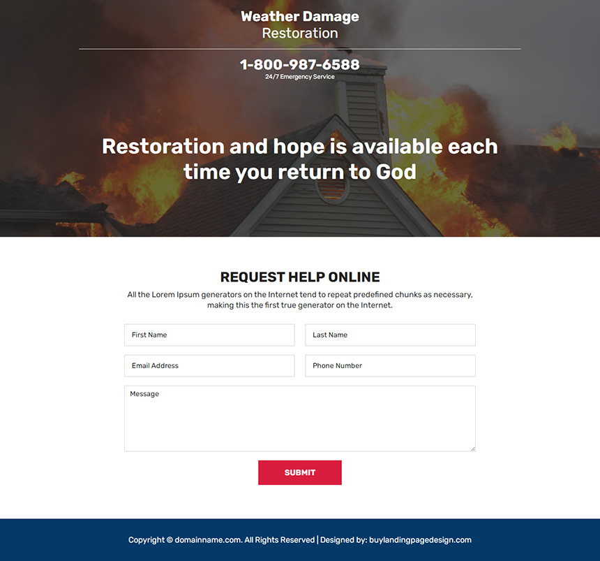 weather damage restoration service landing page