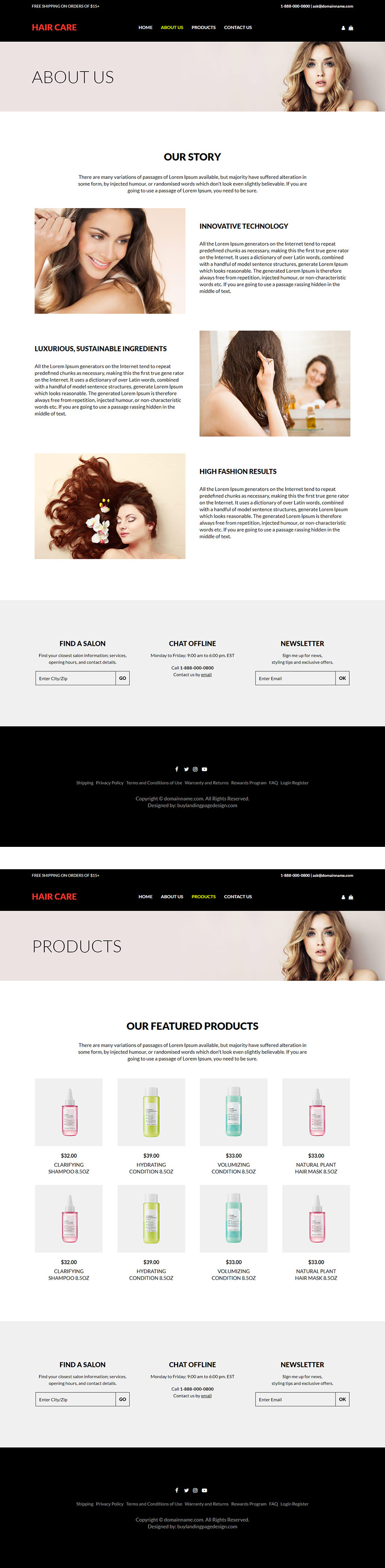 hair care and styling responsive website design