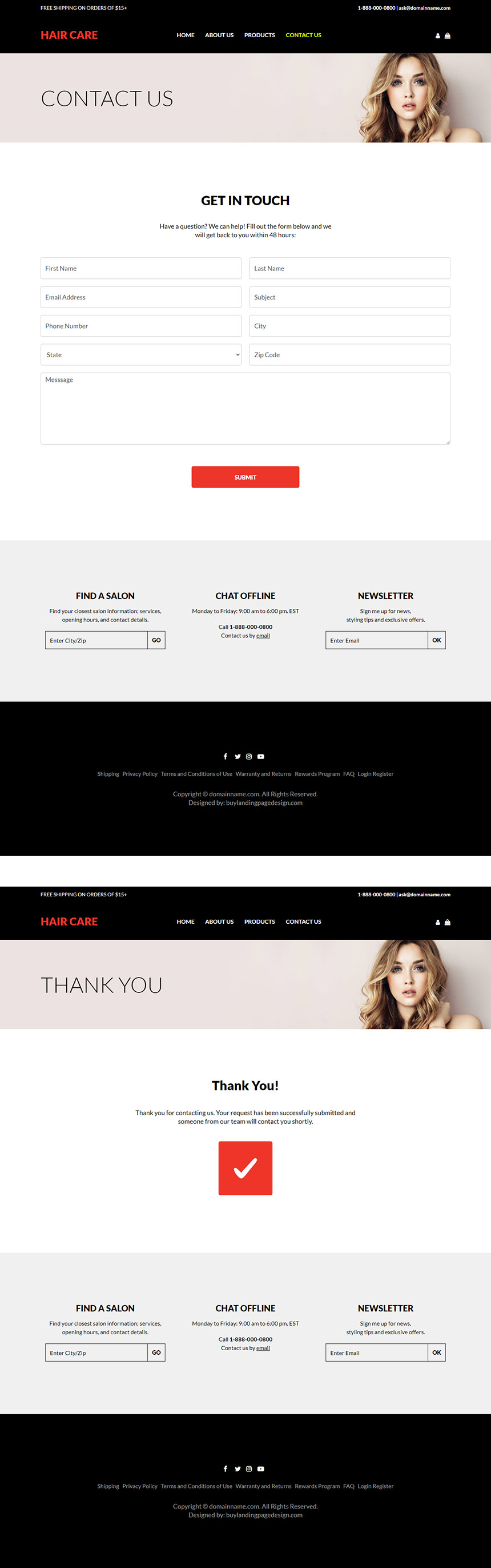 hair care and styling responsive website design