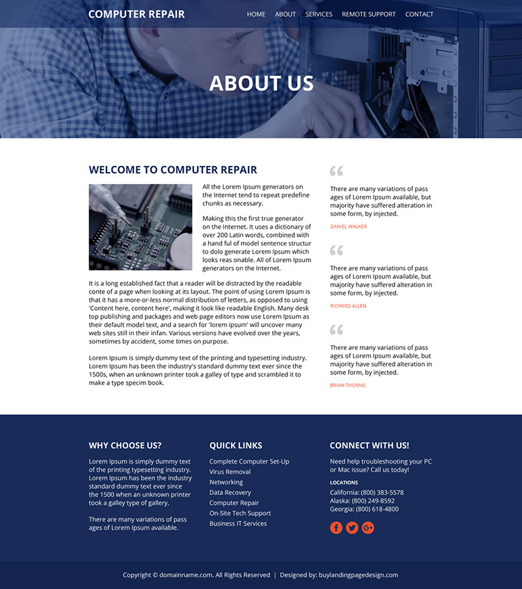 computer repair service responsive website design