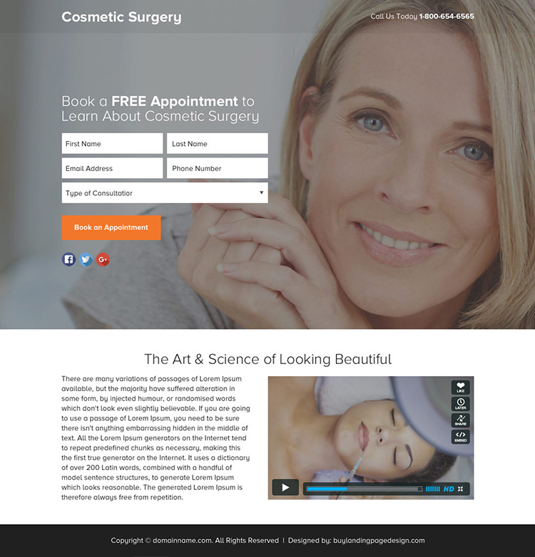 cosmetic surgery lead funnel responsive landing page