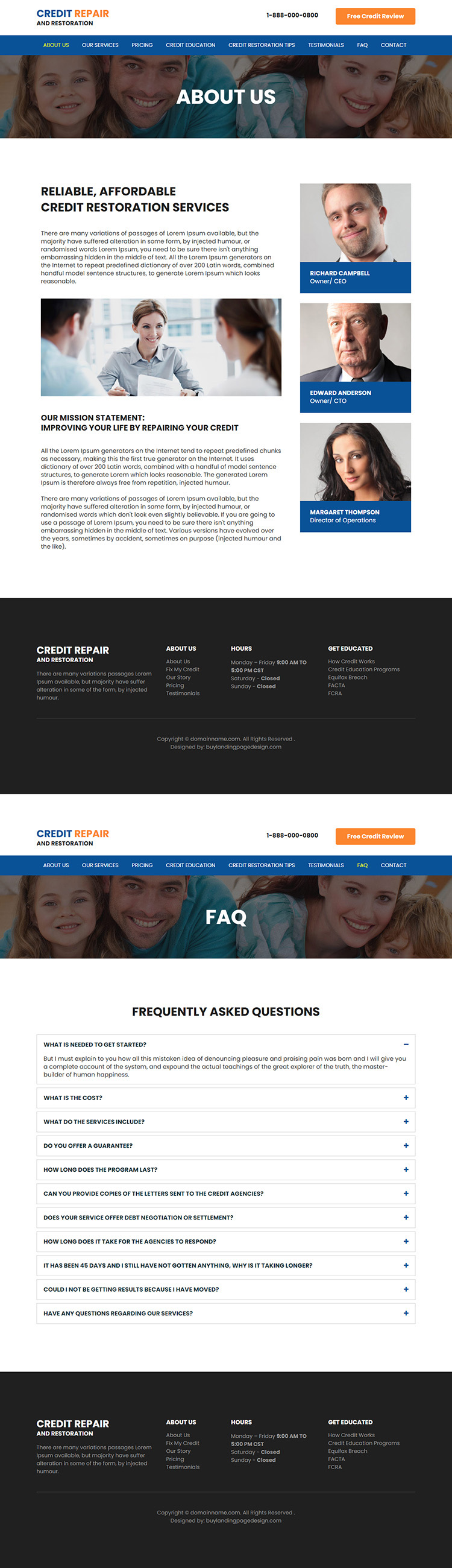 credit repair and restoration service responsive website design