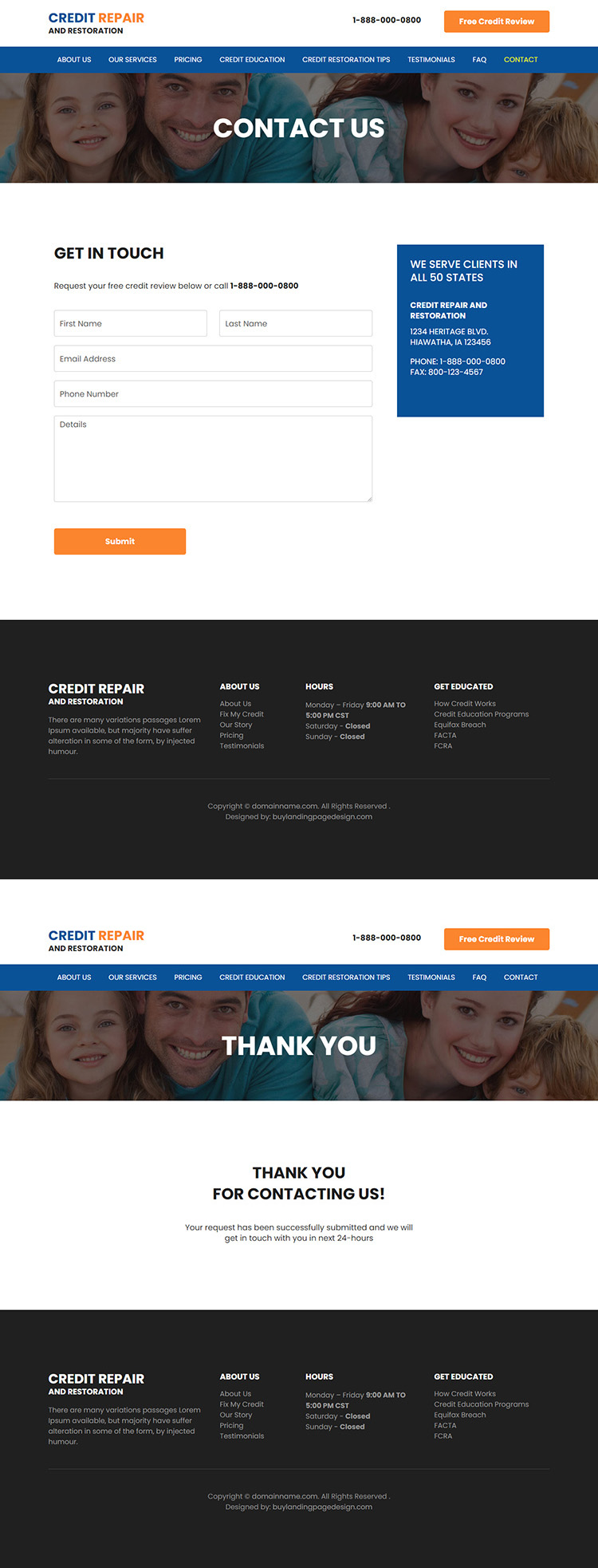 credit repair and restoration service responsive website design
