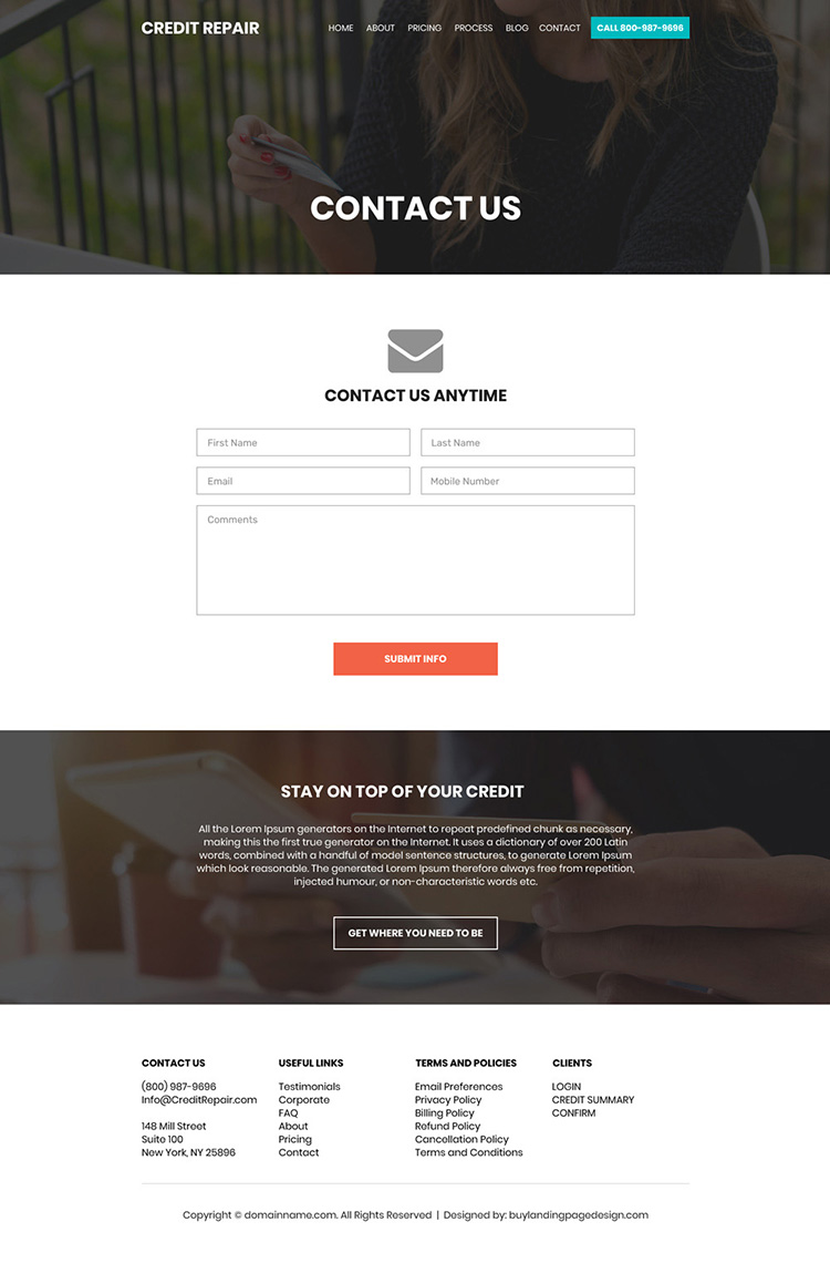 credit repair company free consultation lead capturing landing page