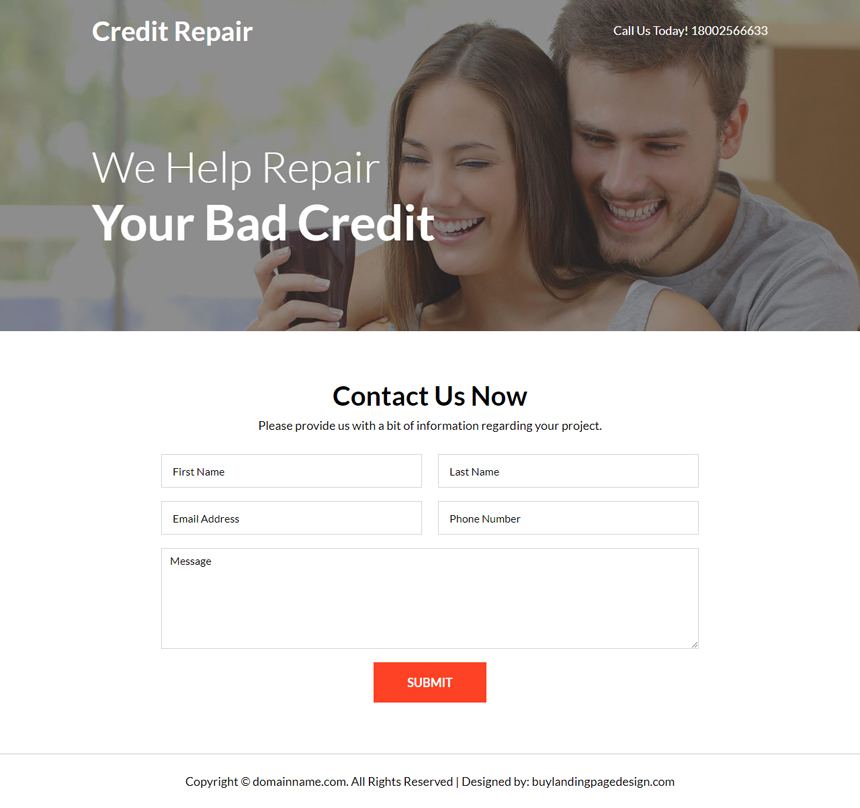 bad credit repair lead capture responsive landing page
