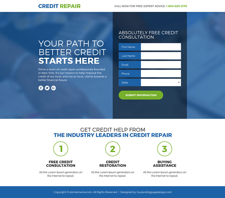 credit repair lead funnel responsive landing page design