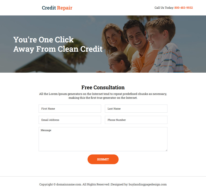 credit repair solutions responsive landing page