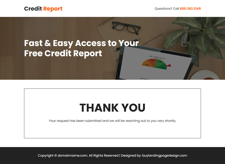 free credit report minimal landing page