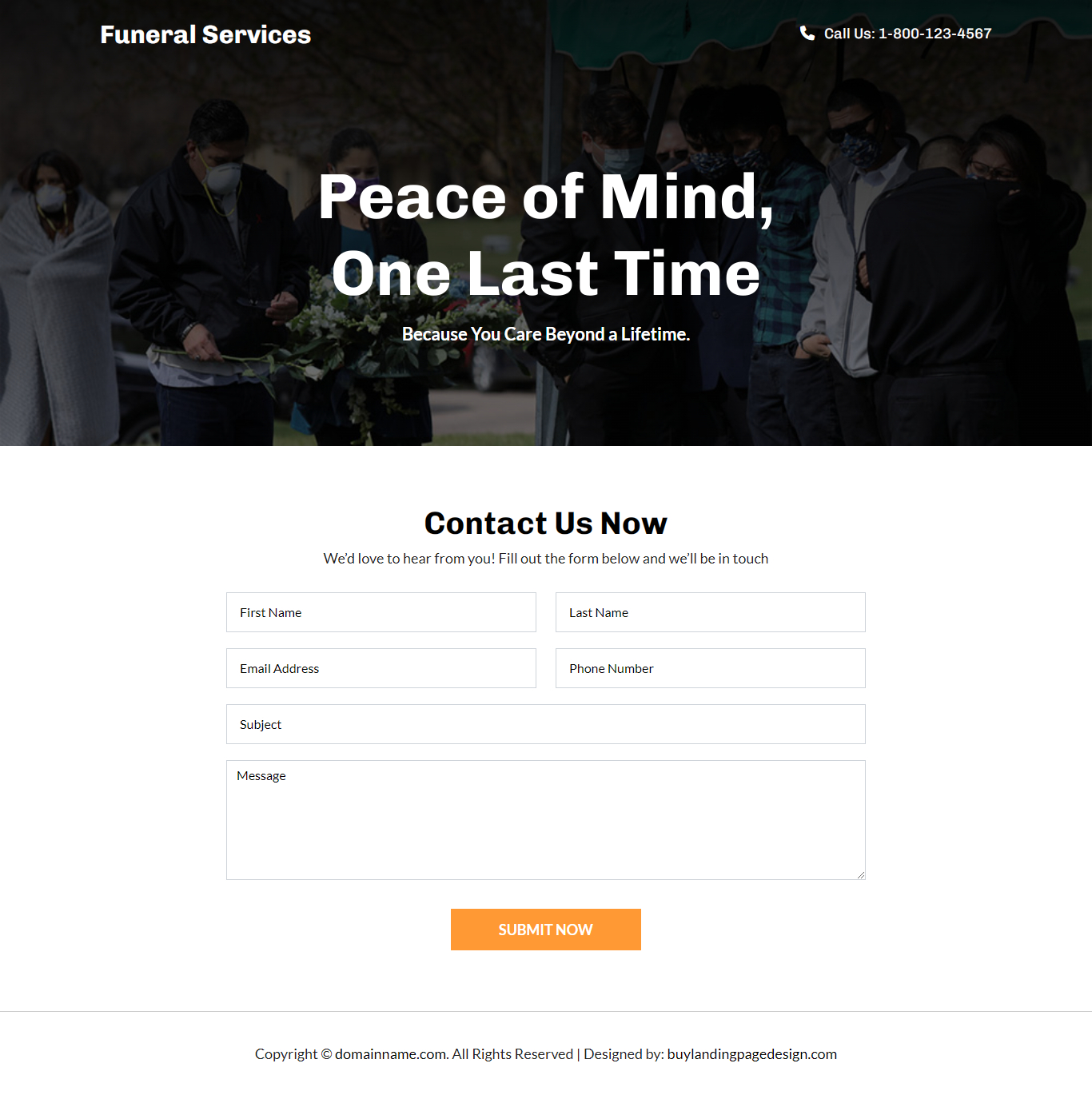 cremation and funeral services lead capture landing page
