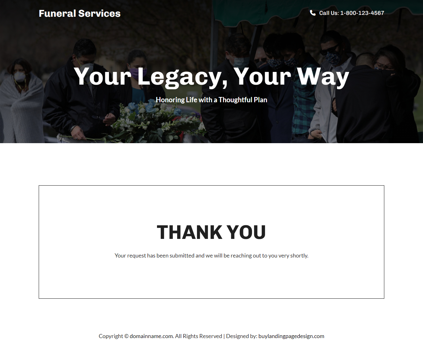 cremation and funeral services lead capture landing page