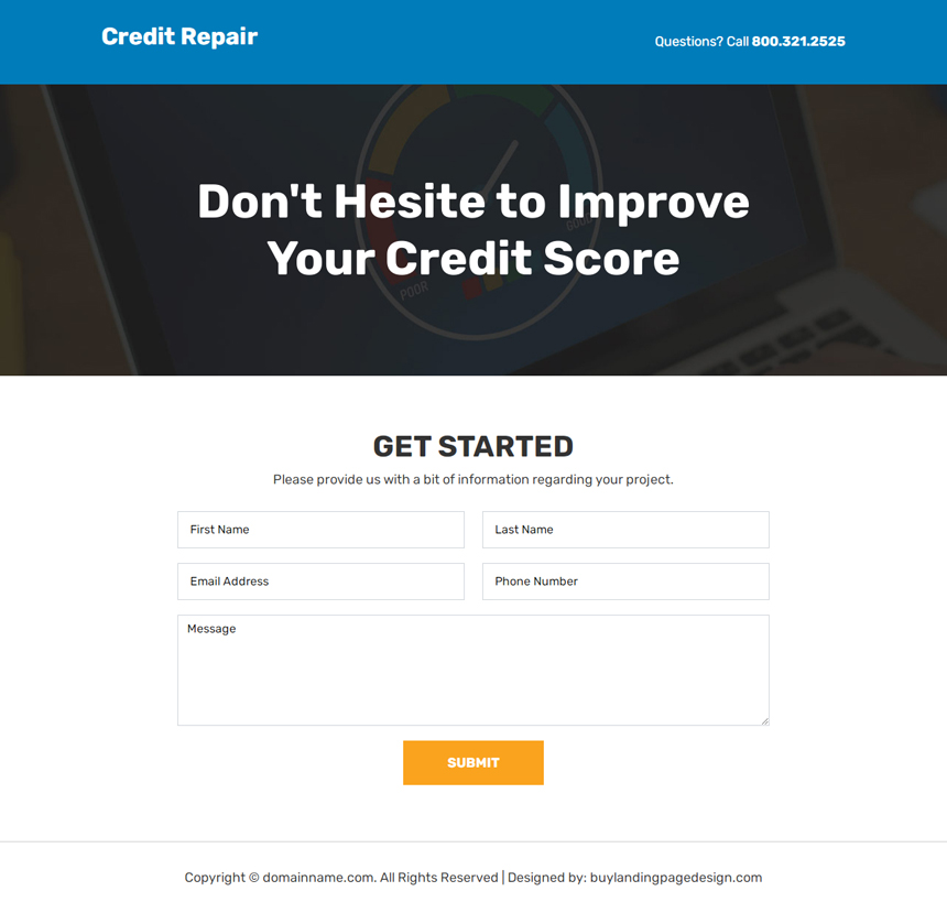 minimal credit repair service responsive landing page