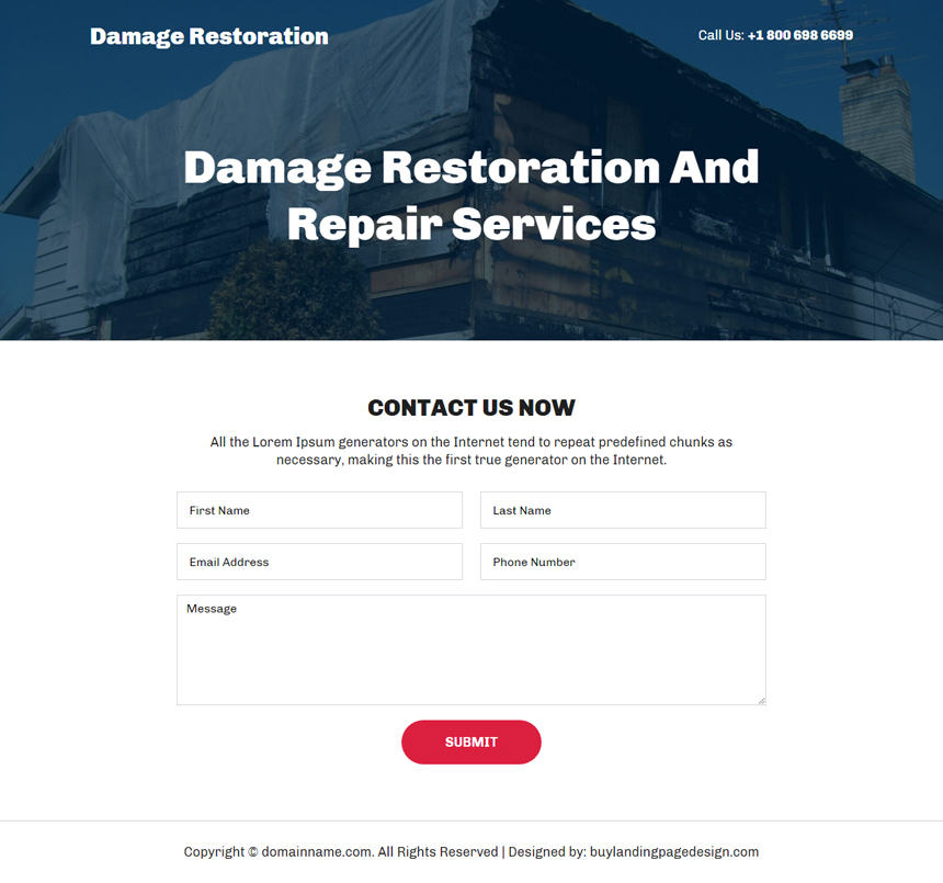 damage restoration and repair service landing page