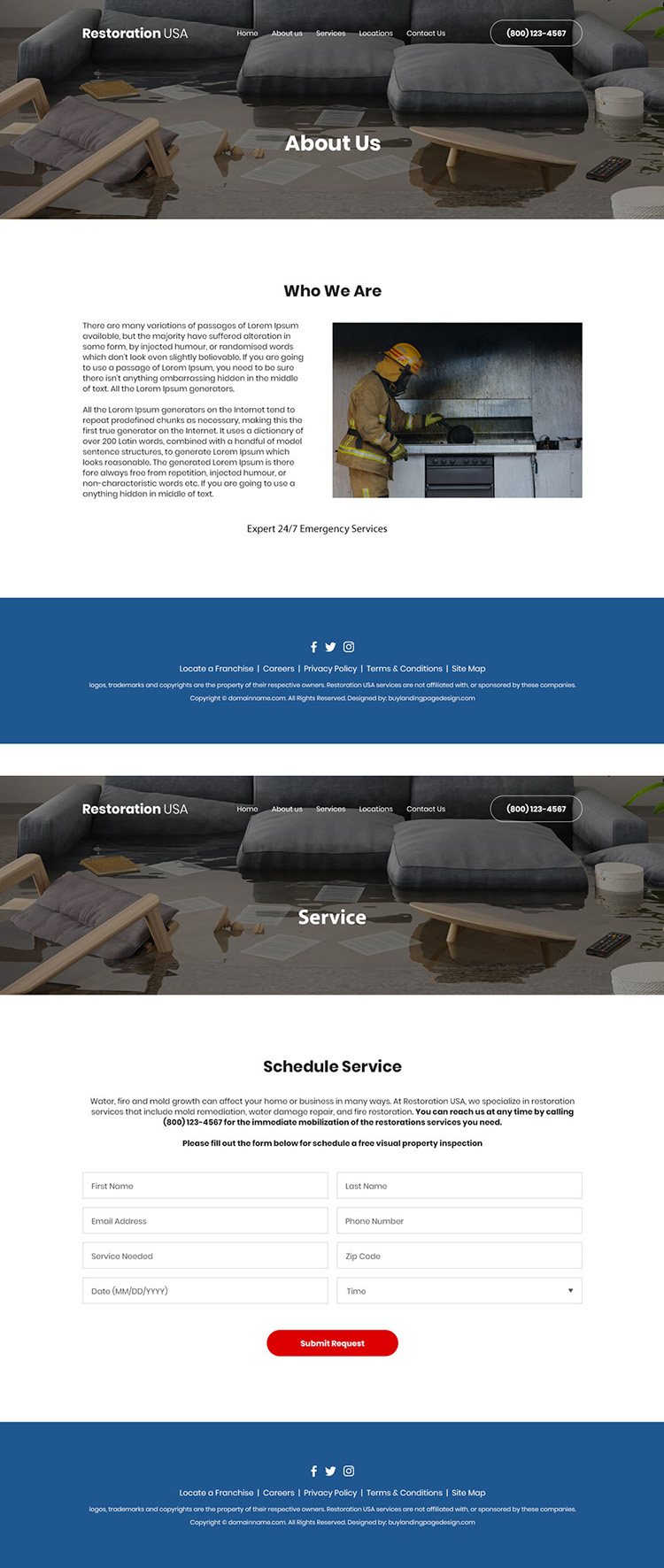 water and fire damage restoration company website design