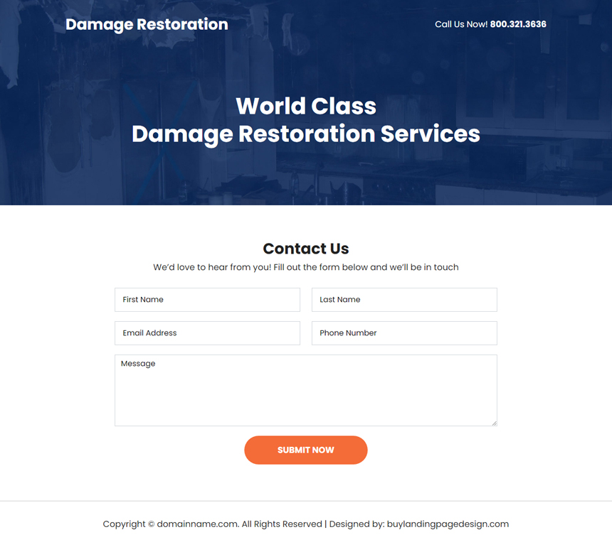 damage restoration experts responsive landing page design