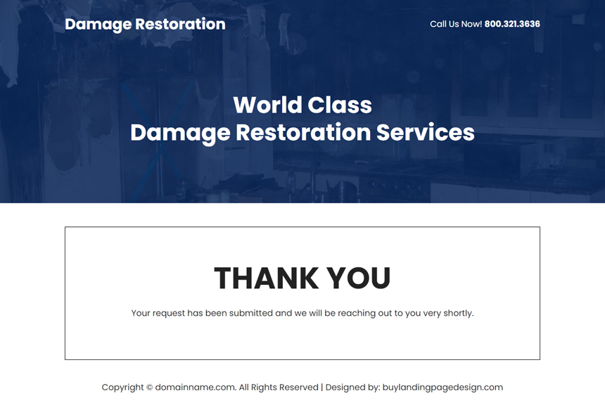 damage restoration experts responsive landing page design