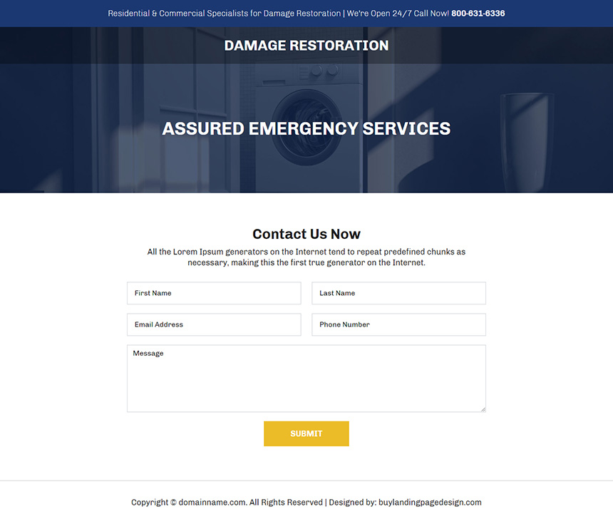 damage restoration specialist responsive landing page