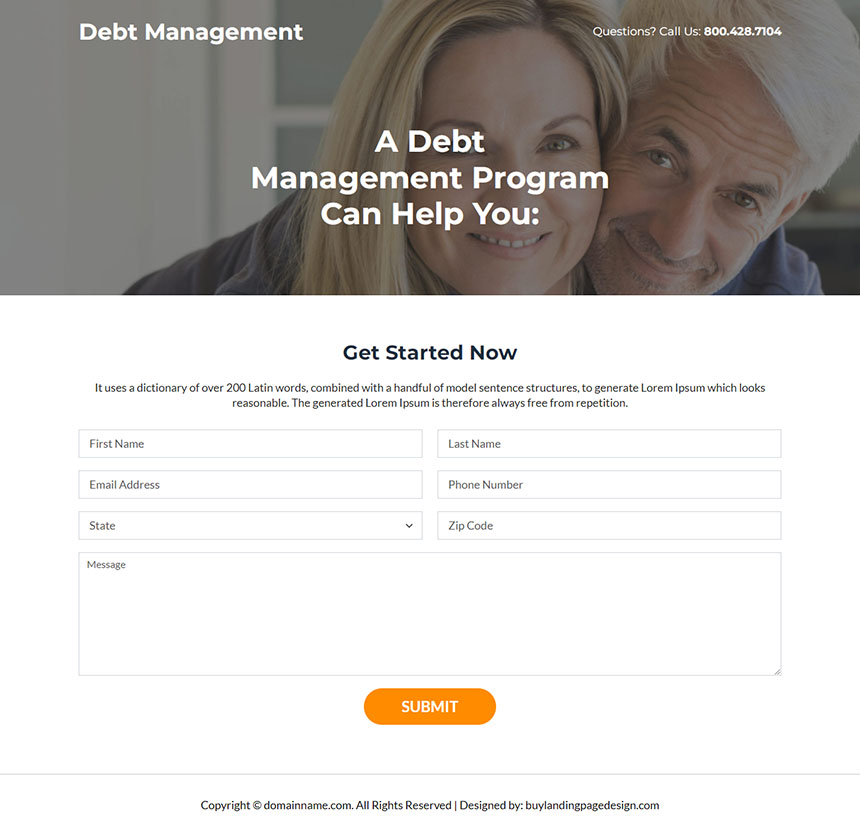debt management program lead capture responsive landing page