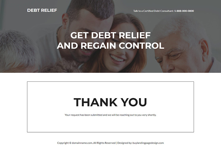 debt relief assistance responsive landing page design