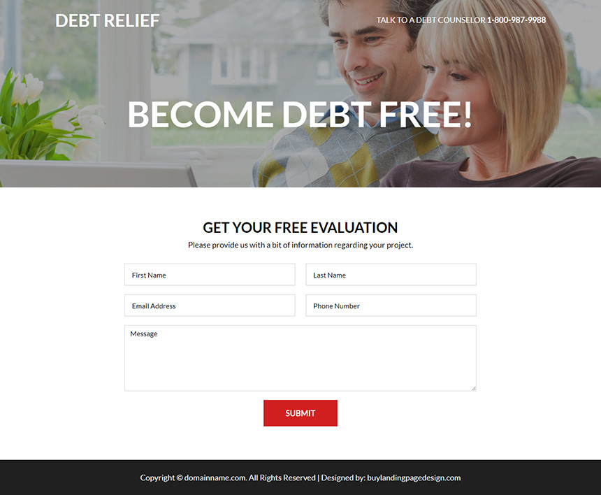 debt relief free evaluation responsive landing page