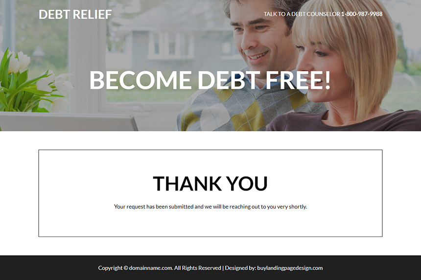 debt relief free evaluation responsive landing page