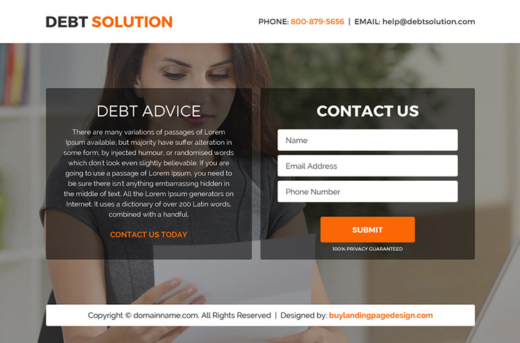 debt solution marketing funnel responsive landing page