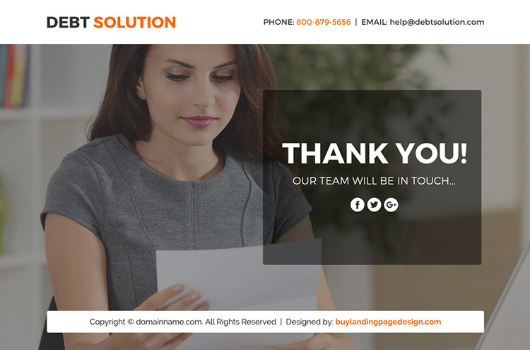 debt solution marketing funnel responsive landing page