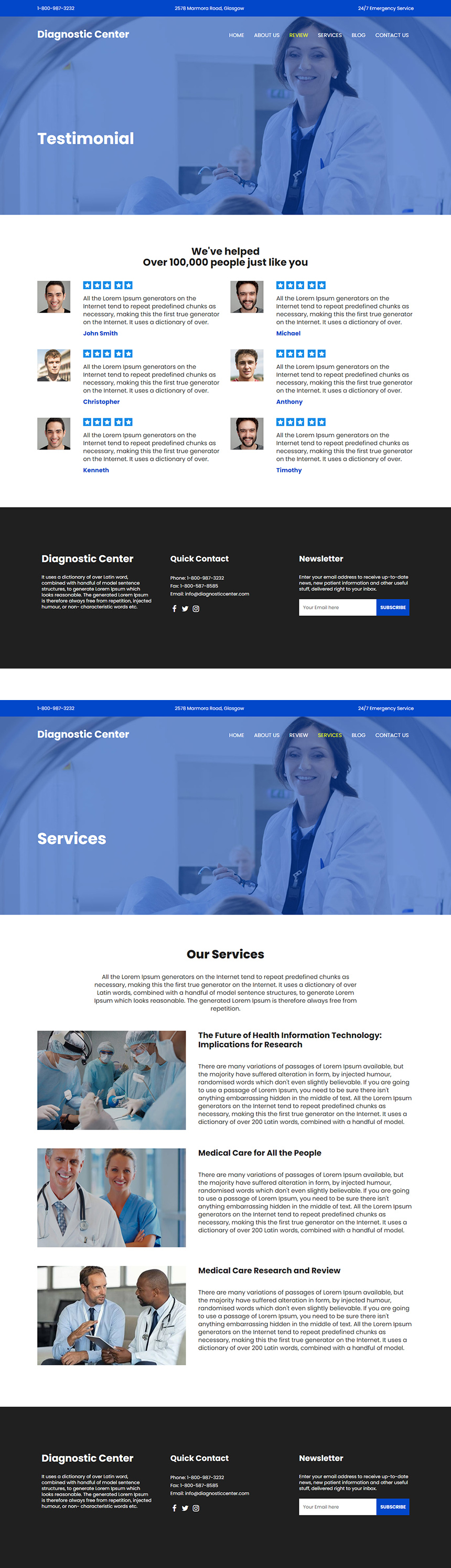 diagnostic center responsive website design