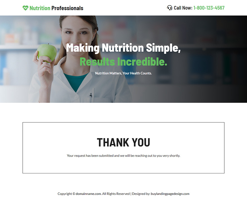 diet and nutrition professional lead capture landing page