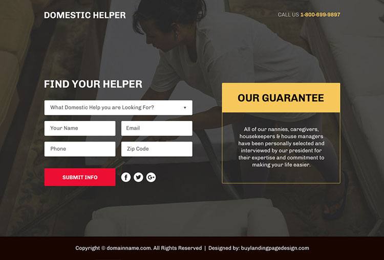 domestic help service lead funnel responsive landing page