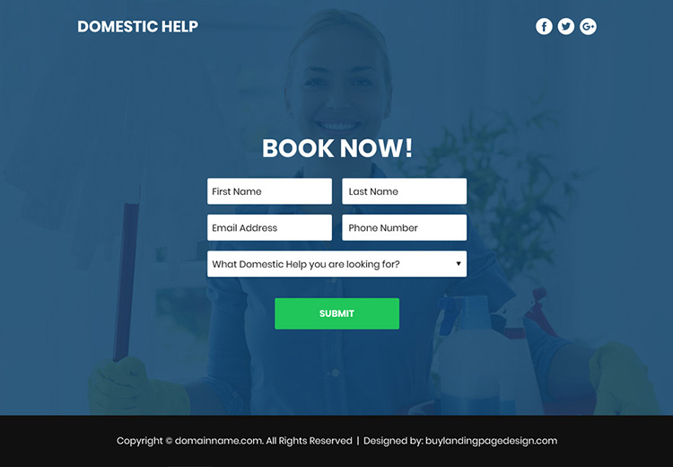 domestic help service responsive video funnel page design