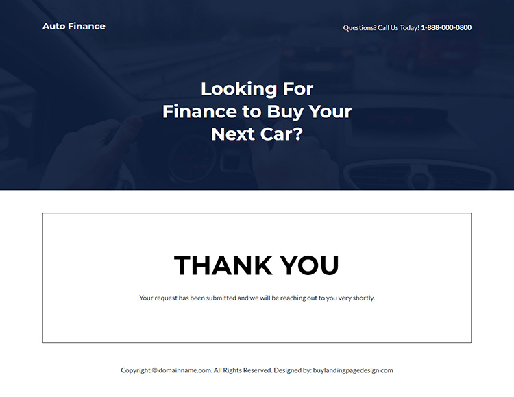 auto finance service online lead capture landing page