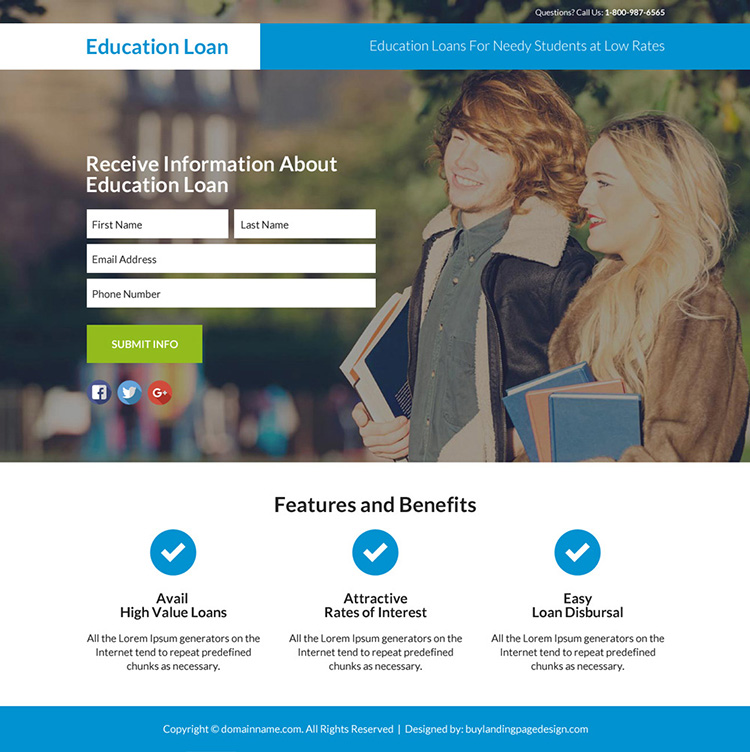 education loan responsive lead funnel landing page