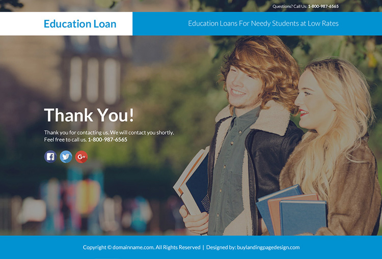 education loan responsive lead funnel landing page