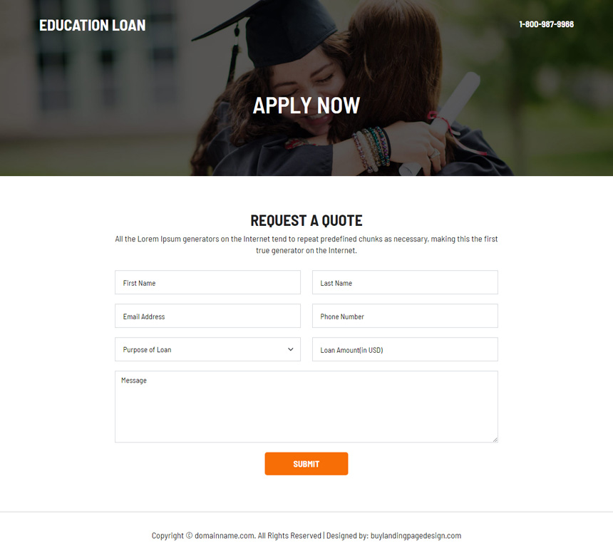 minimal education loan lead capture landing page