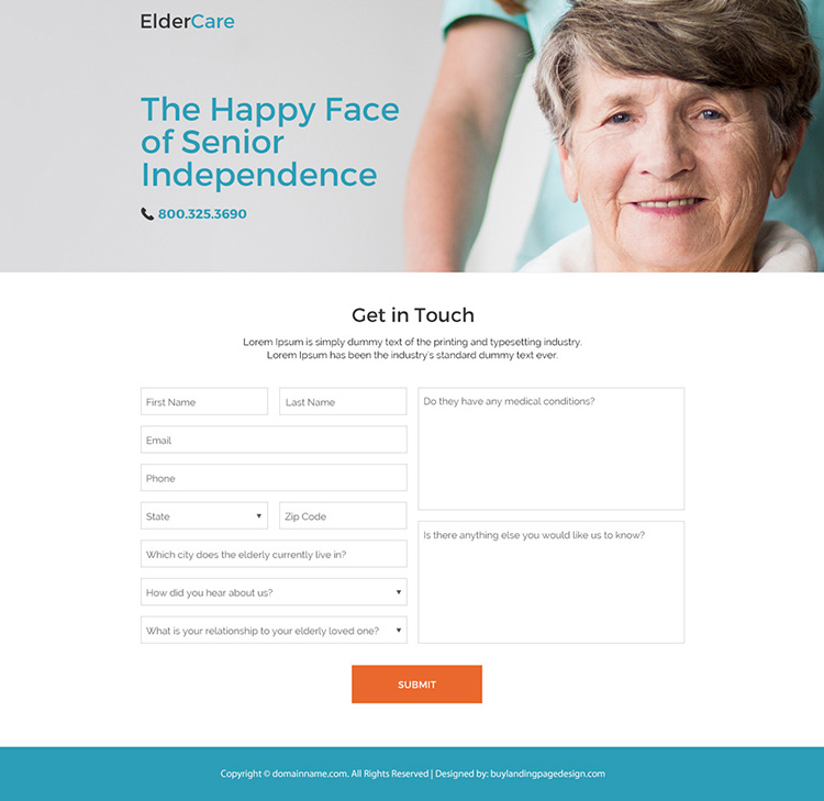 elderly care services for senior responsive landing page