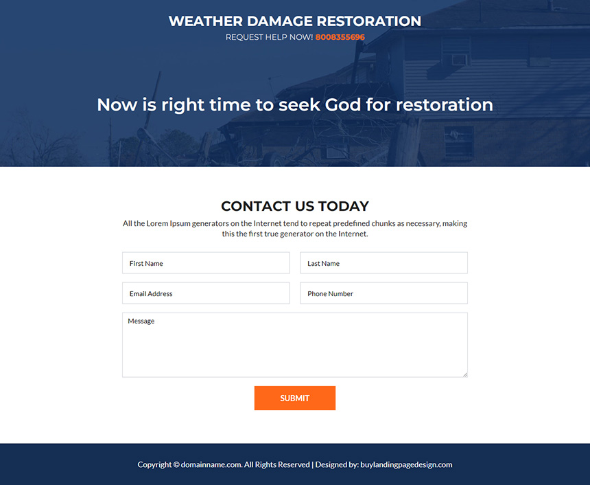 weather damage restoration responsive lead capture landing page