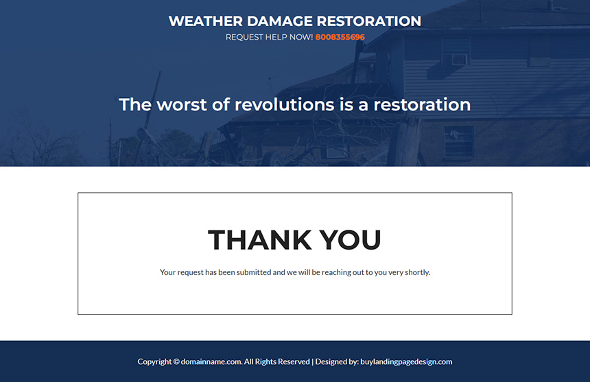 weather damage restoration responsive lead capture landing page