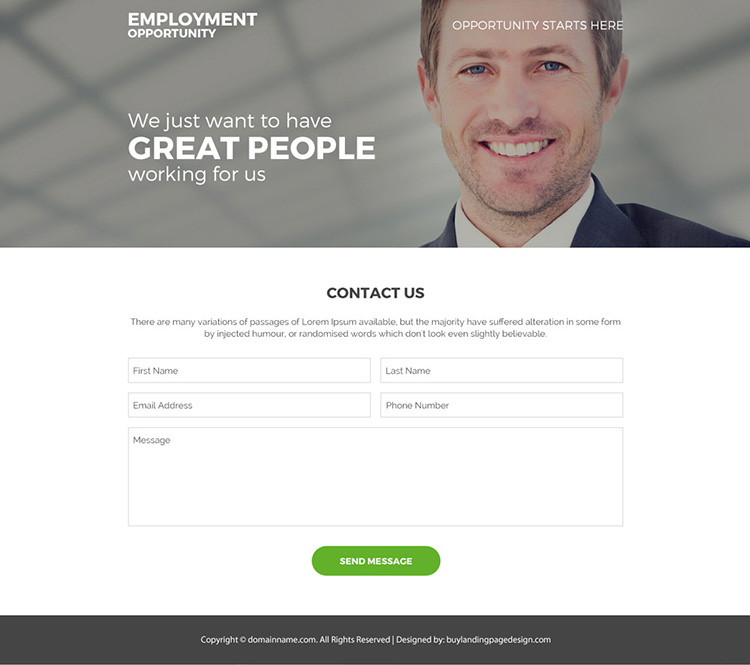 employment opportunity for career responsive landing page