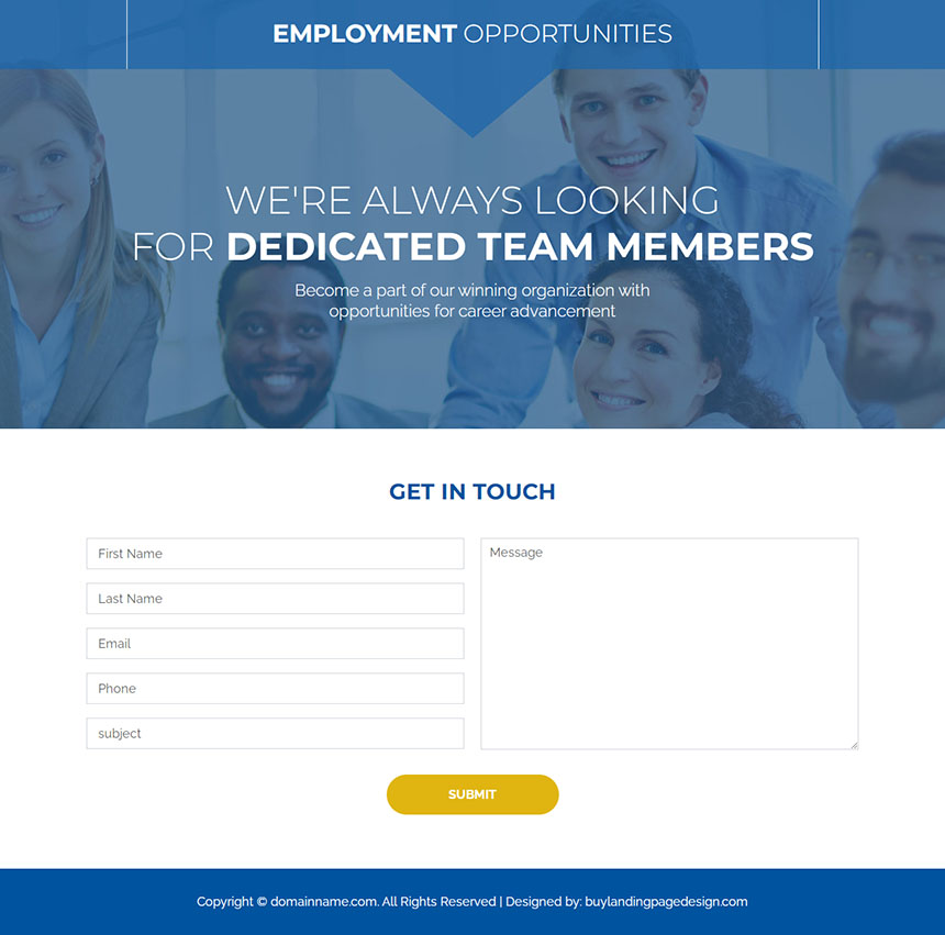 employment opportunities responsive landing page