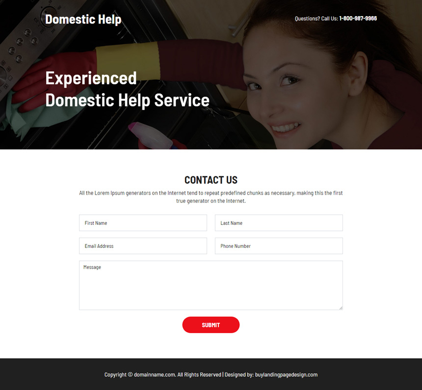 minimal domestic help service lead capture landing page