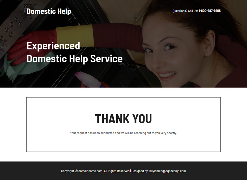 minimal domestic help service lead capture landing page