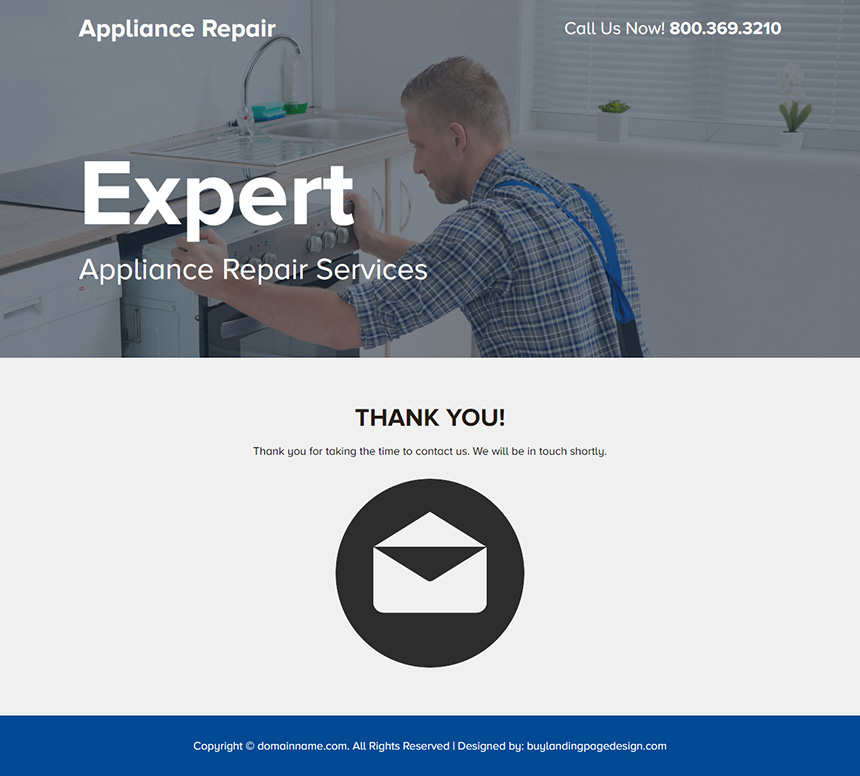 home appliance repair service lead capture landing page