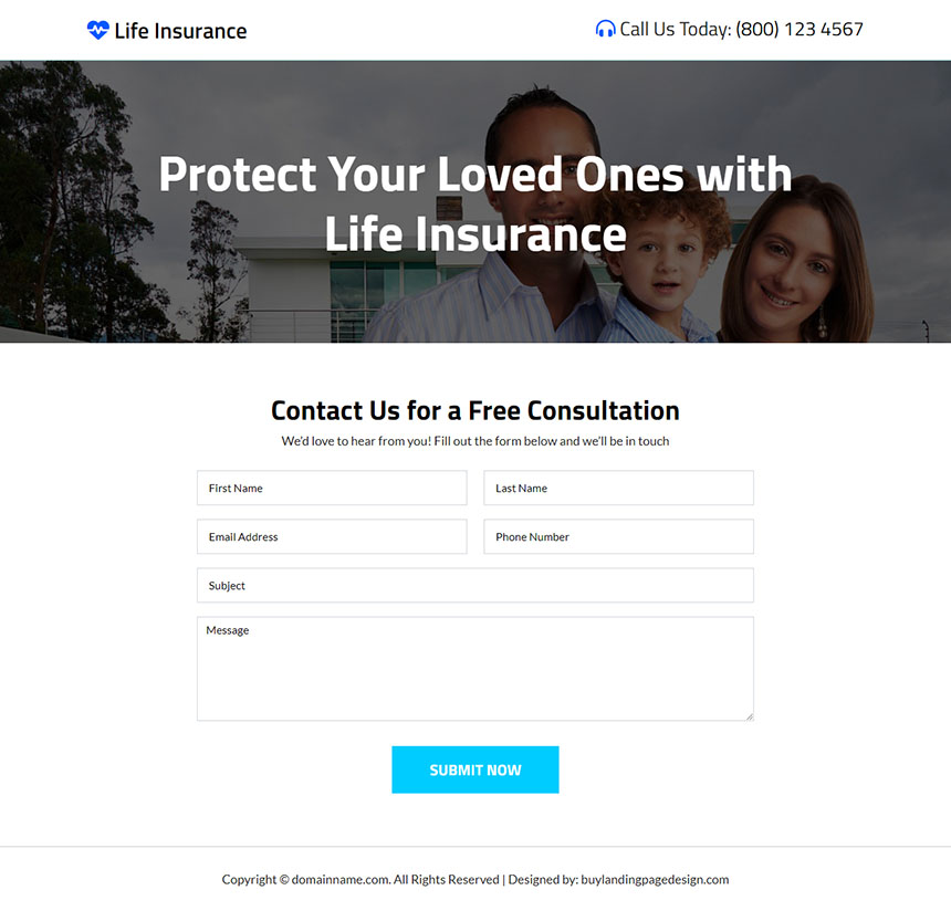 life insurance service company lead capture landing page