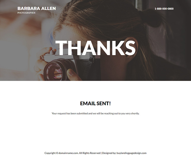fashion photographer lead capture responsive landing page