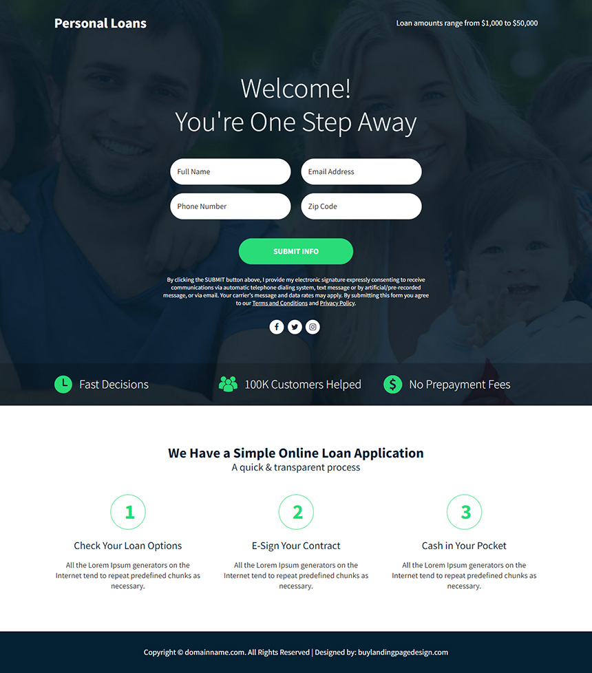 fastest personal loan lead funnel responsive landing page
