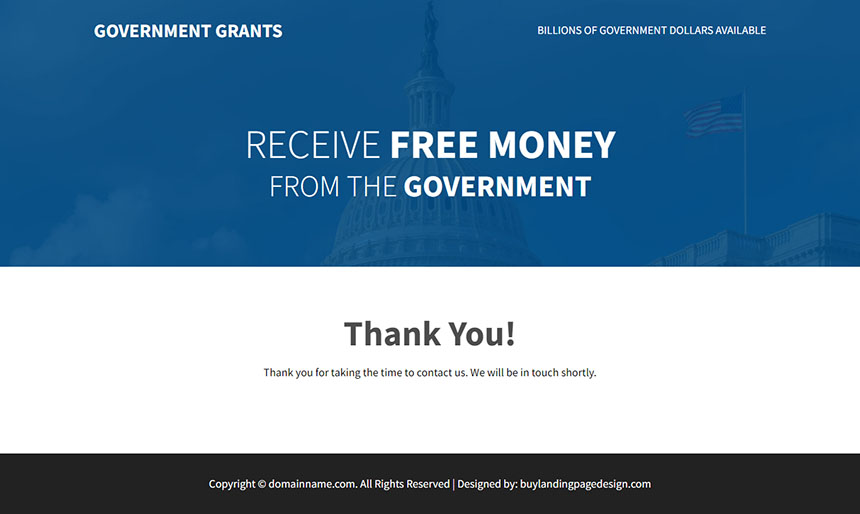 quick government grant money responsive landing page