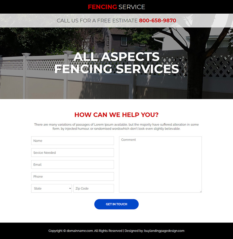 quality fencing service free estimate responsive landing page